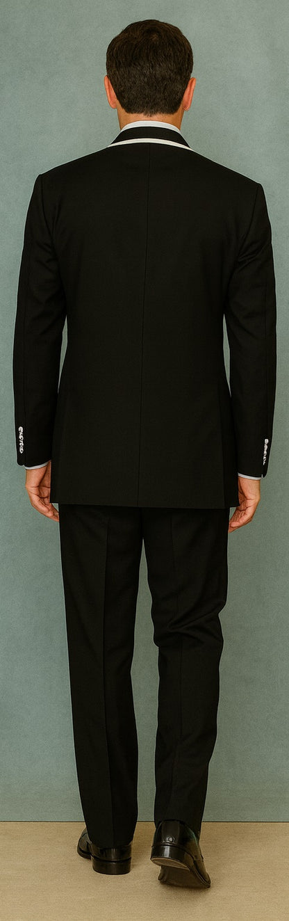 Men'S 2 Button White Peak Lapel Black Slim Fit Suit - Image 5