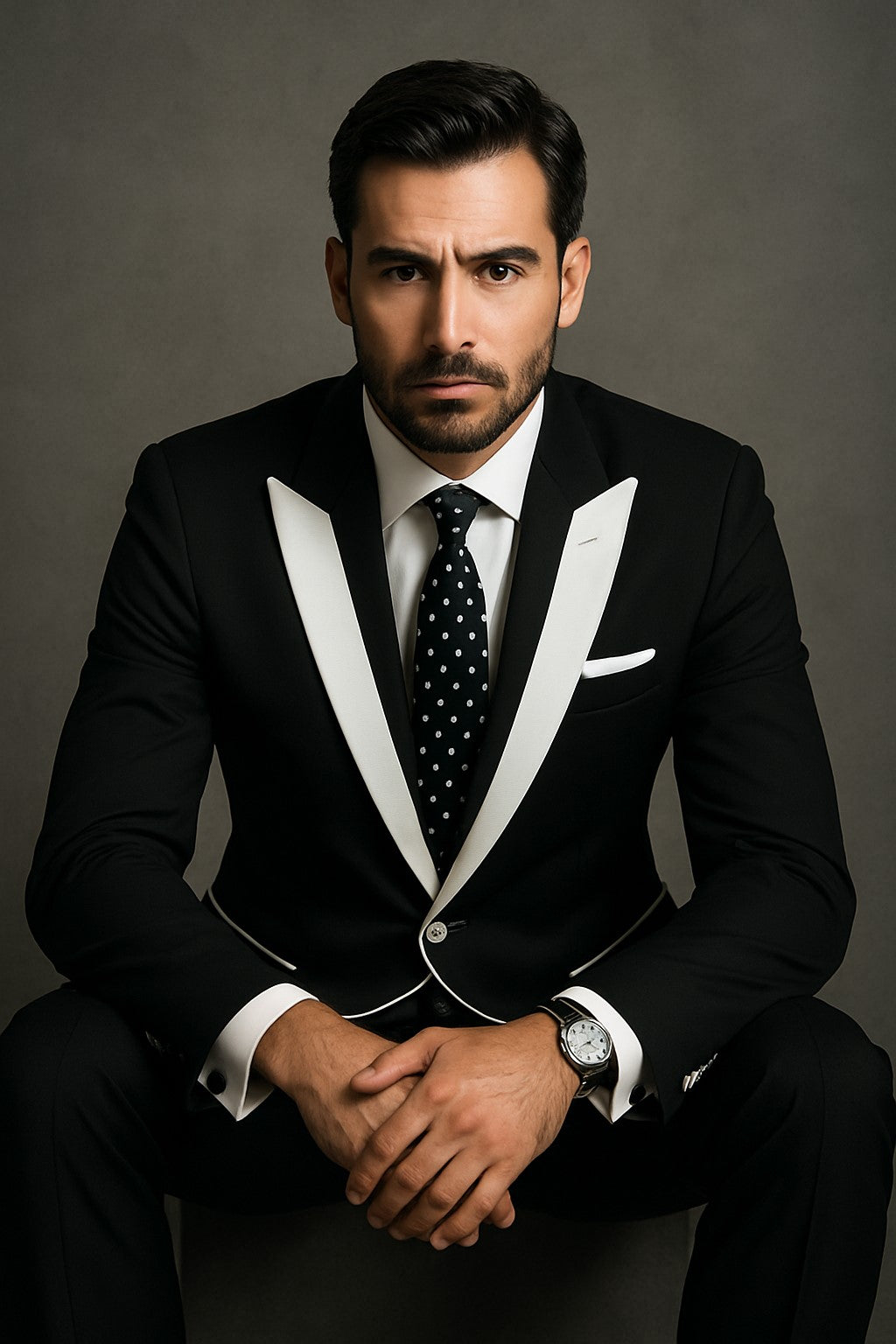Men'S 2 Button White Peak Lapel Black Slim Fit Suit - Image 7