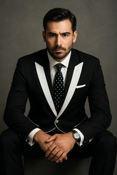 Men'S 2 Button White Peak Lapel Black Slim Fit Suit - Image 7