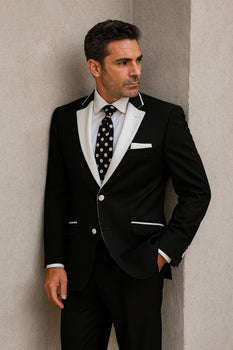 Men'S 2 Button White Peak Lapel Black Slim Fit Suit - Image 8