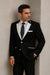Men'S 2 Button White Peak Lapel Black Slim Fit Suit