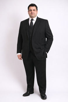 Men'S 3-Piece Black Bold White Chalk Bold Pinstripe Vested Cheap Priced Business Suit Clearance Sale