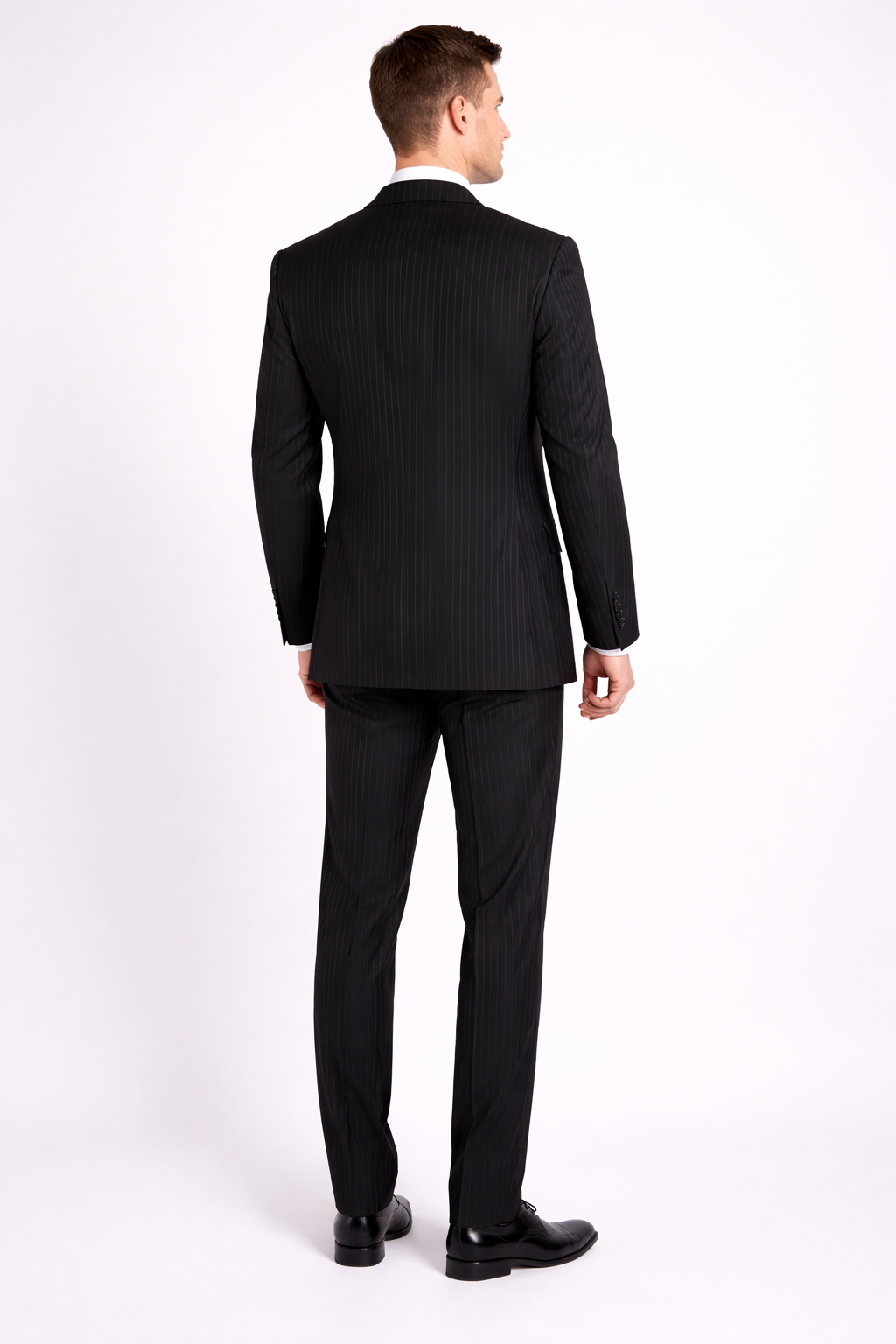 Men'S 3-Piece Black Bold White Chalk Bold Pinstripe Vested Cheap Priced Business Suit Clearance Sale