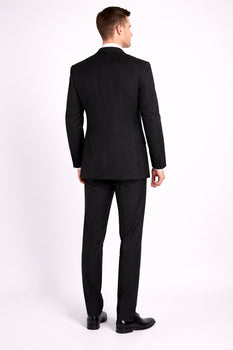 Men'S 3-Piece Black Bold White Chalk Bold Pinstripe Vested Cheap Priced Business Suit Clearance Sale