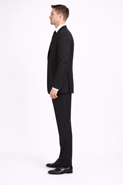 Men'S 3-Piece Black Bold White Chalk Bold Pinstripe Vested Cheap Priced Business Suit Clearance Sale
