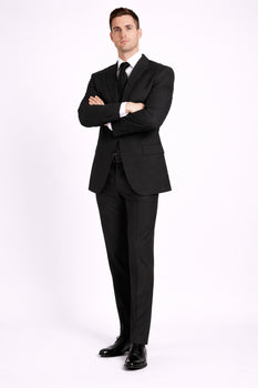 Men'S 3-Piece Black Bold White Chalk Bold Pinstripe Vested Cheap Priced Business Suit Clearance Sale