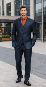 Men'S 3 Piece Sharkskin Suit Flat Front Pants Shiny Flashy Satin Silky Metallic Blue