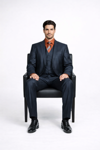 Men'S 3 Piece Sharkskin Suit Flat Front Pants Shiny Flashy Satin Silky Metallic Blue