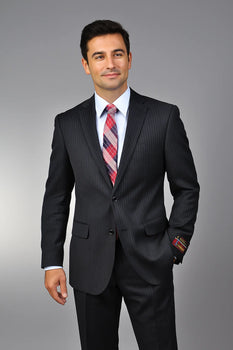 Men'S Black Pinstripe 2-Button Stripe ~ Flat Front Pants Regular Fit Cheap Priced Business Suits Clearance Sale - Image 2