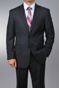 Men'S Black Pinstripe 2-Button Stripe ~ Flat Front Pants Regular Fit Cheap Priced Business Suits Clearance Sale