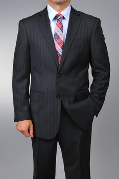 Men'S Black Pinstripe 2-Button Stripe ~ Flat Front Pants Regular Fit Cheap Priced Business Suits Clearance Sale