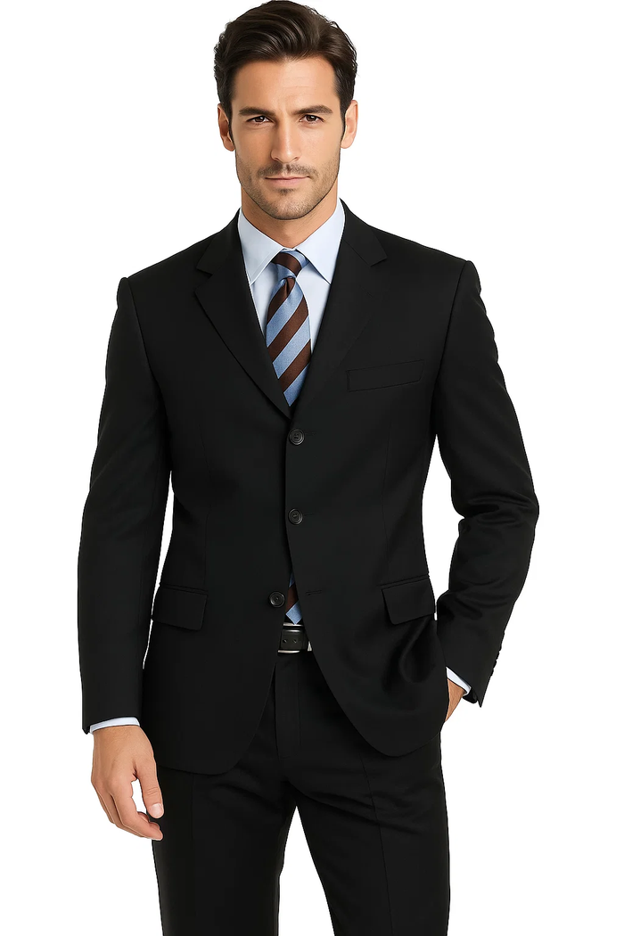Men'S Black Solid Cheap Priced Business Suits Clearance Sale Available In 2 Or 3 Buttons Style Regular Classic Cut - Image 2