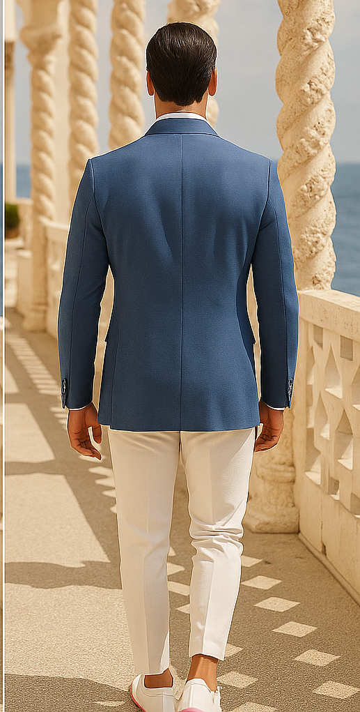 Men'S Blue One Chest Pocket Beach Wedding Attire Suit - Image 3
