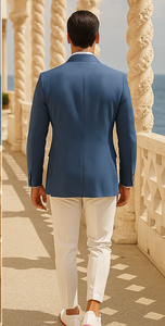 Men'S Blue One Chest Pocket Beach Wedding Attire Suit