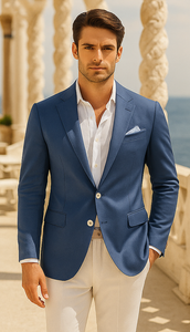 Men'S Blue One Chest Pocket Beach Wedding Attire Suit