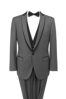Men'S Bryan Michaels Gray And Black One Button Tuxedo With Flat Front Black Tuxedo Trousers