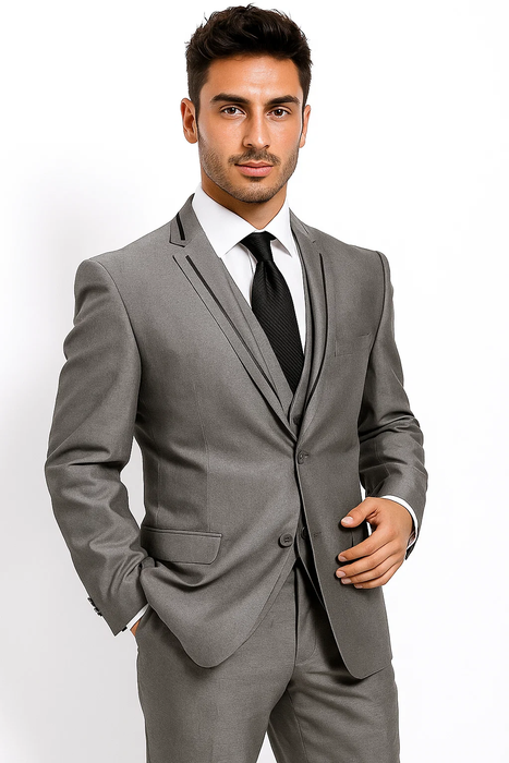 Men'S Gray 2 Piece 2 Button Slim Cheap Priced Business Suits