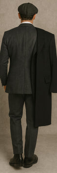 Men'S Gray Three Buttons Two Flap Front Pockets 3 Piece Peaky Blinders Suits - Peaky Blinders Outfit + Overcoat + Shirt And Hat + Boot (Like Pictured) - Image 4