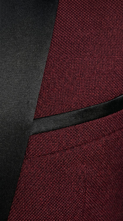 Men’s Maroon Slim Fit Tuxedo with Black Satin Lapel, Burgundy Wine Formal Prom Suit