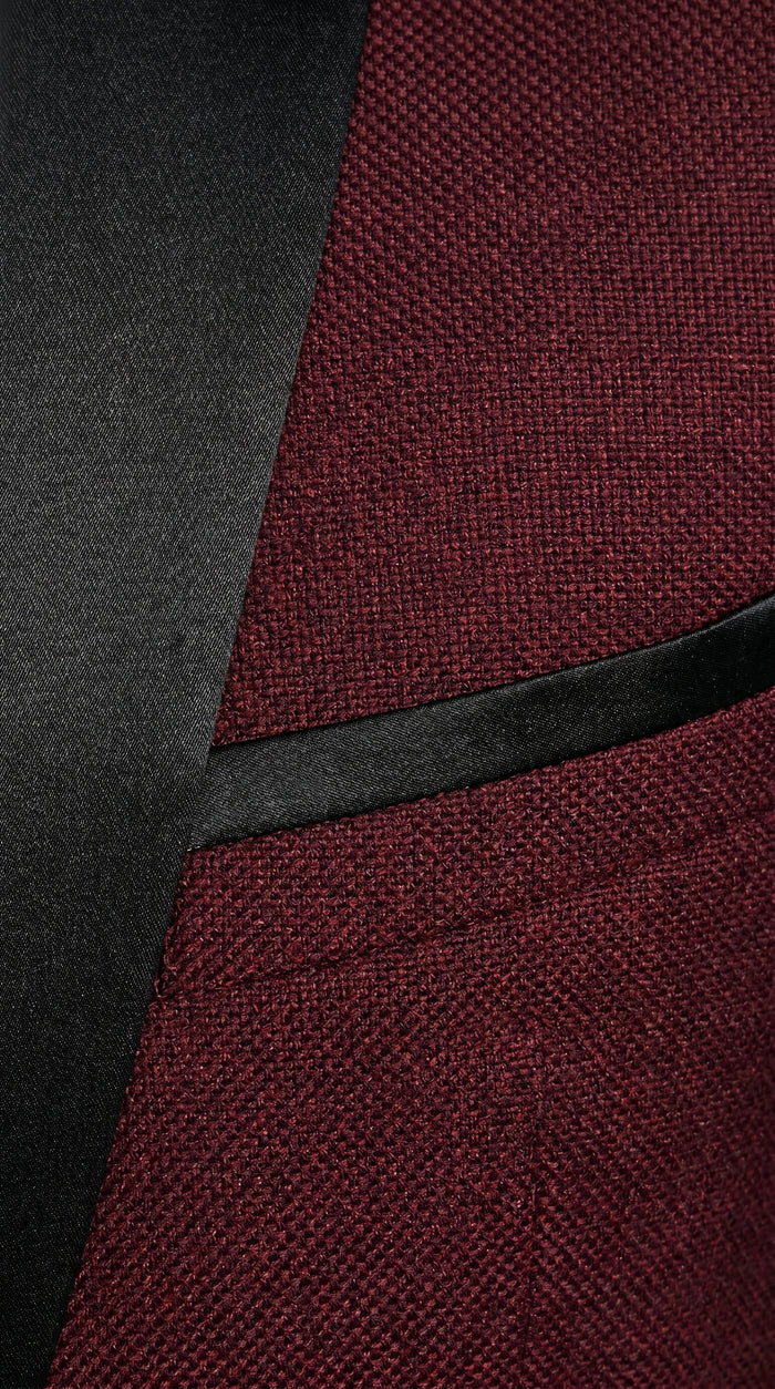 Men’s Maroon Slim Fit Tuxedo with Black Satin Lapel, Burgundy Wine Formal Prom Suit