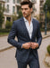 Men'S Navy 2 Button Suit Window Pane Blazer