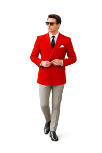 Men'S Red Double Breast Velvet Cheap Priced Jacket - Slim Fitted