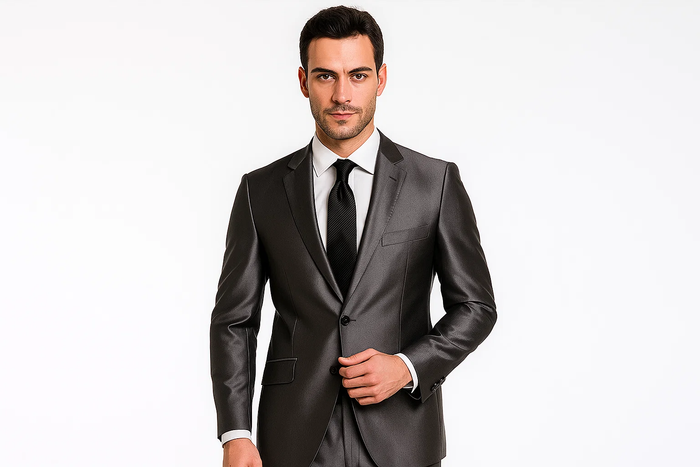 Men'S 2 Button Charcoal Grey Slim Fitted Shiny Flashy Shark Skin Cheap Priced Business Suits Clearance Sale Men'S Sharkskin Suit - Image 2