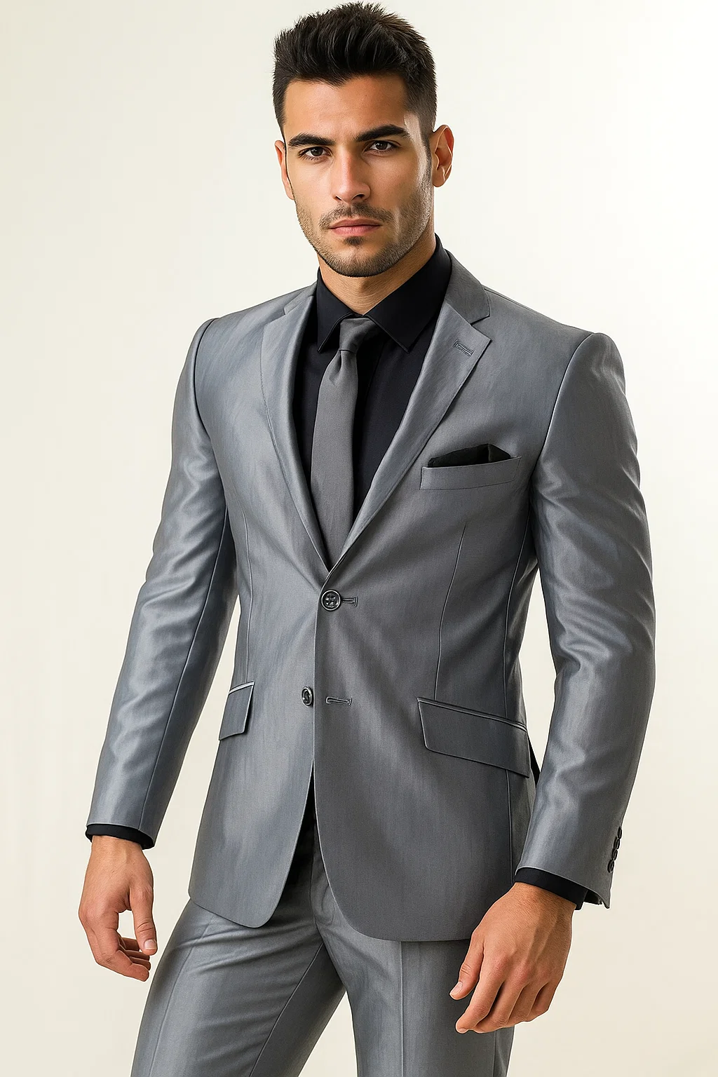 Men'S Shiny Silver Gray ~ Grey Light Flashy Slim Look Cheap Priced Business Suits Clearance Sale Men'S Sharkskin Suit - Image 2