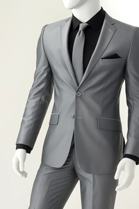 Men'S Shiny Silver Gray ~ Grey Light Flashy Slim Look Cheap Priced Business Suits Clearance Sale Men'S Sharkskin Suit