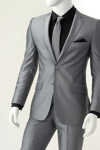 Men'S Shiny Silver Gray ~ Grey Light Flashy Slim Look Cheap Priced Business Suits Clearance Sale Men'S Sharkskin Suit