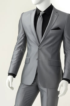 Men'S Shiny Silver Gray ~ Grey Light Flashy Slim Look Cheap Priced Business Suits Clearance Sale Men'S Sharkskin Suit