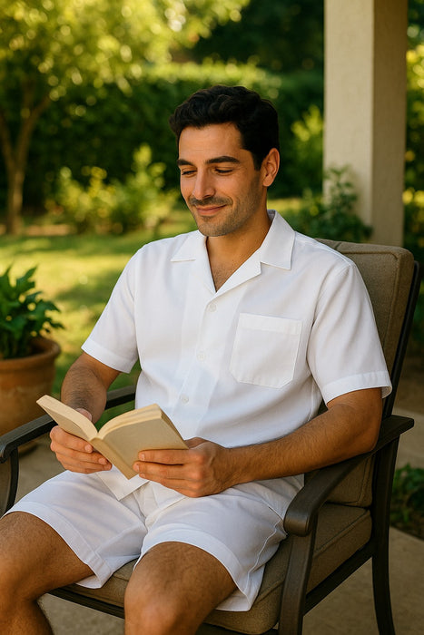 Men'S Shirt And Shorts White Color Two Piece Casual Casual Two Piece Walking Outfit For Sale Pant Sets Set Suit For Men - Mens Linen Suit