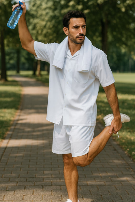 Men'S Shirt And Shorts White Color Two Piece Casual Casual Two Piece Walking Outfit For Sale Pant Sets Set Suit For Men - Mens Linen Suit