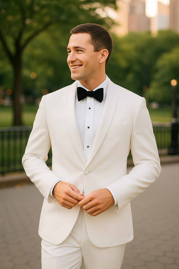 Men'S Slim Fit Shawl Lapel 1 Button White Tuxedo Jacket - Image 3