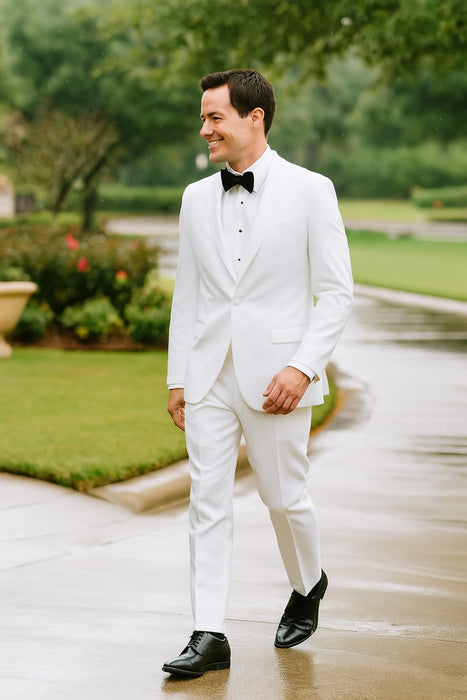 Men'S Slim Fit Shawl Lapel 1 Button White Tuxedo Jacket