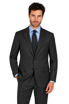 Men'S Two Button Charcoal Gray Multi Mini Pinstripe Cheap Priced Business Suits Clearance Sale - Image 2