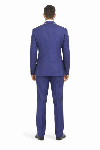 Men'S Two Toned Trimmed Jacket With Matching Satin Vest And Hankie Purple