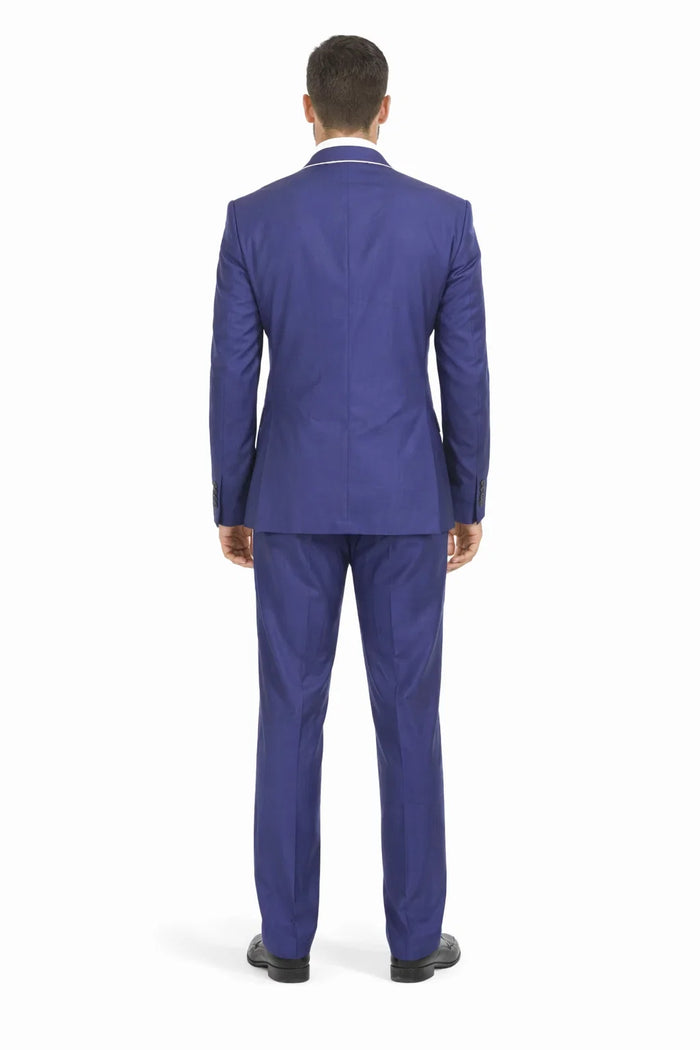 Men'S Two Toned Trimmed Jacket With Matching Satin Vest And Hankie Purple