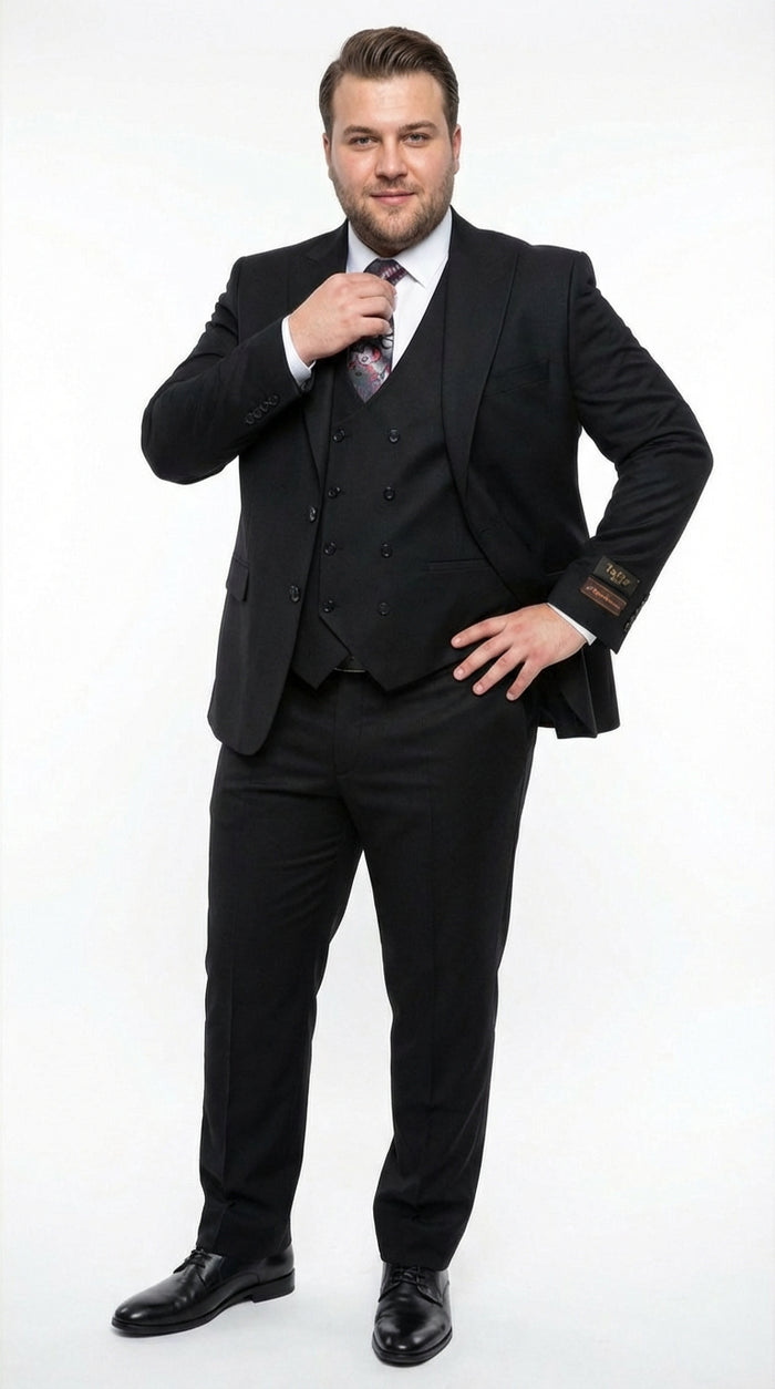 Tiglio Men’s Black 3 Piece Suit – Classic Formal Business Suit with Vest for Wedding and Special Occasion