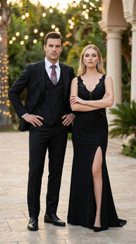 Tiglio Men’s Black 3 Piece Suit – Classic Formal Business Suit with Vest for Wedding and Special Occasion