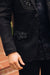 Men’s Black Faux Suede Embroidered Dinner Blazer – Modern Fit Formal Jacket