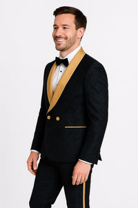 Men's Black and Gold Shawl Lapel Tuxedo with Jacquard Texture – Wedding & Prom Suit - Image 2