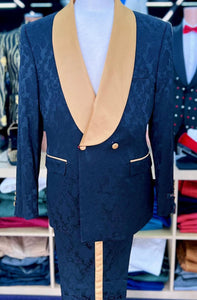 Men's Black and Gold Shawl Lapel Tuxedo with Jacquard Texture – Wedding & Prom Suit - Image 4