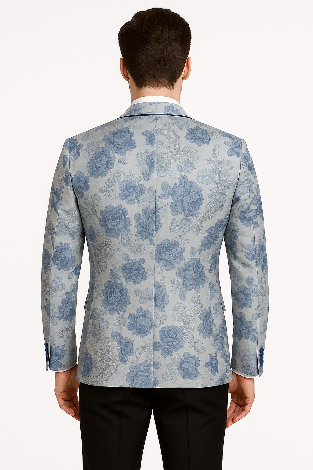 Men's Blue and Gray Tuxedo - Sky Blue Paisley Embroidered Dinner Jacket  Jacket with Satin Trim and Matching Bow Tie - Image 3