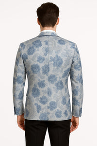 Men's Blue and Gray Tuxedo - Sky Blue Paisley Embroidered Dinner Jacket  Jacket with Satin Trim and Matching Bow Tie