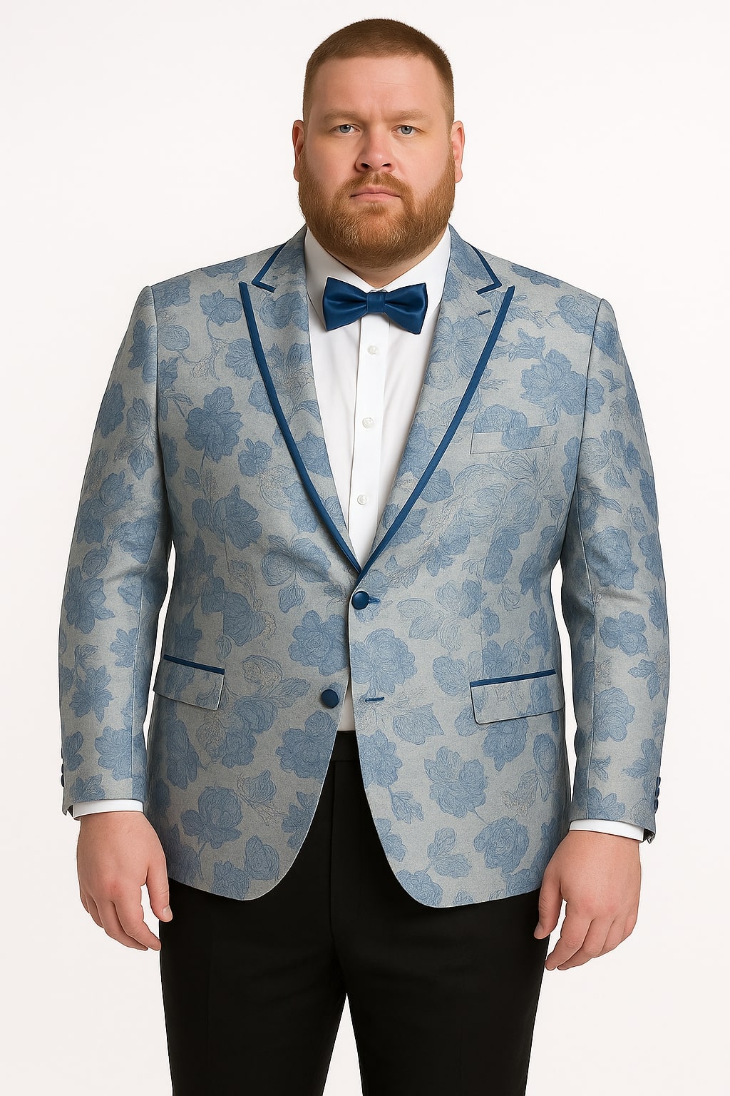 Men's Blue and Gray Tuxedo - Sky Blue Paisley Embroidered Dinner Jacket  Jacket with Satin Trim and Matching Bow Tie - Image 4