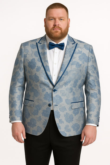 Men's Blue and Gray Tuxedo - Sky Blue Paisley Embroidered Dinner Jacket  Jacket with Satin Trim and Matching Bow Tie - Image 4