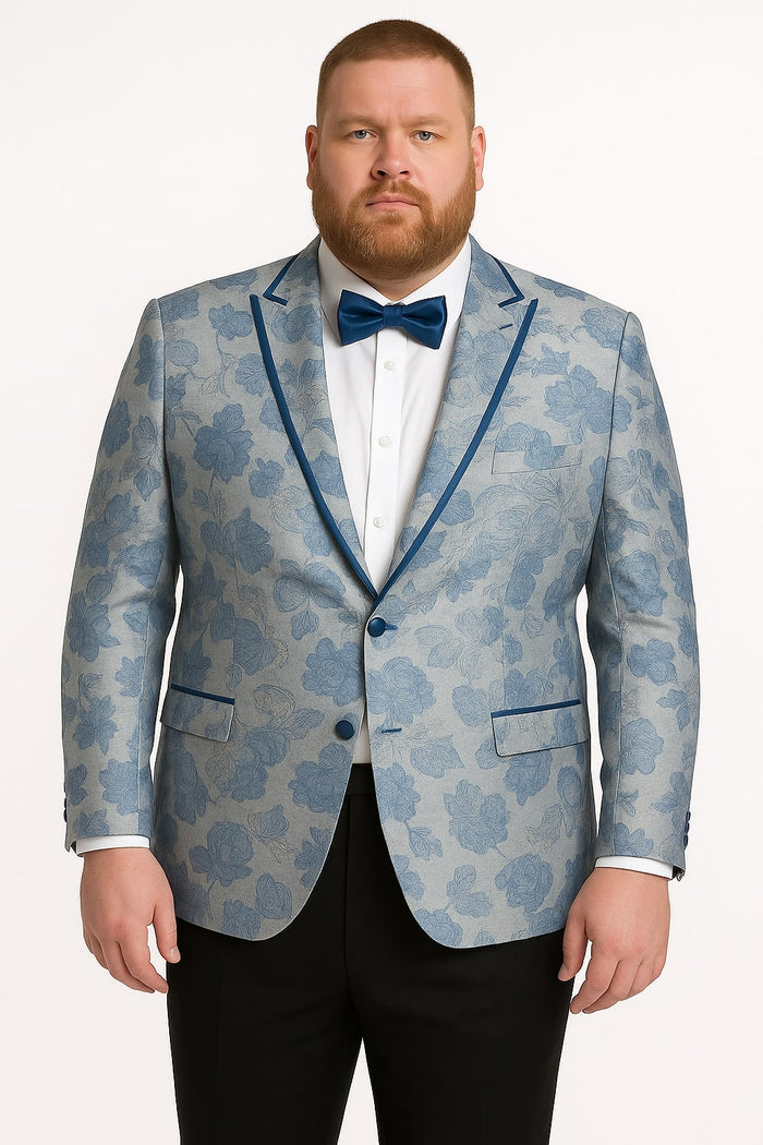 Men's Blue and Gray Tuxedo - Sky Blue Paisley Embroidered Dinner Jacket  Jacket with Satin Trim and Matching Bow Tie - Image 4