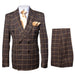 Rossiman Classic Wool Suit – Brown Windowpane Plaid Double-Breasted Formalwear