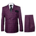 Burgundy Plaid Suit for Men – Rossiman Double-Breasted Windowpane Two-Piece